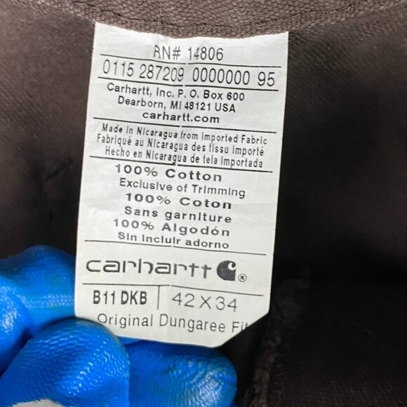 Carhartt B11 DKB Original Dungaree Fit Carpenter Work Pants 42x34 Actual 40x32.5 - Picture 8 of 13